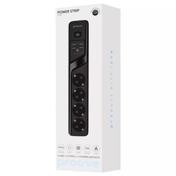 Мережевий фільтр Proove Power Strip P-04 (4 розетки + 4 USB + 2 Type-C) 2М